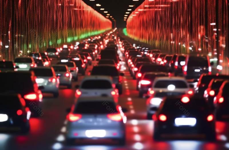 红色的灯光交通高峰隧道塞车场景,高清,摄影图,摄影图片,图片大全,摄影图免费下载